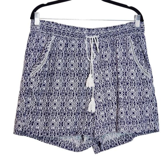 Briggs Navy and White Linen Pull-on Shorts Size XL Navy Aztec Print Shorts - Picture 1 of 8